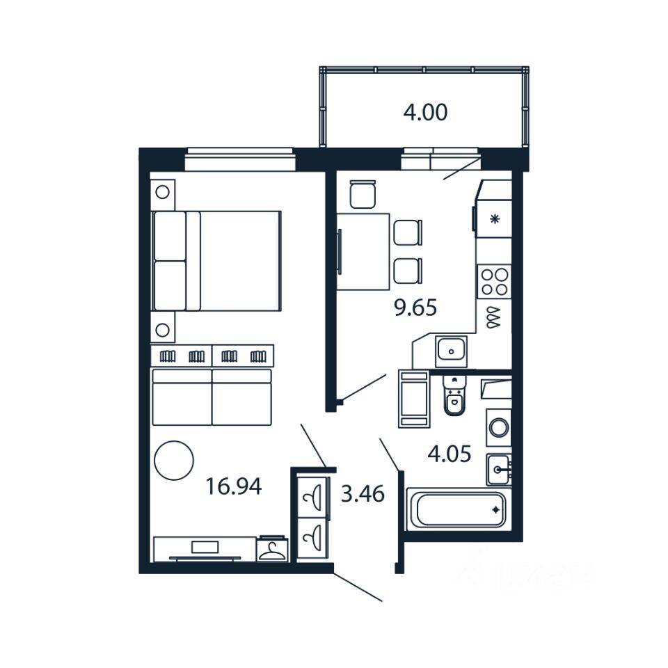 1-комн. квартира, 33,5 м², в ЖК Полис ЛАВрики