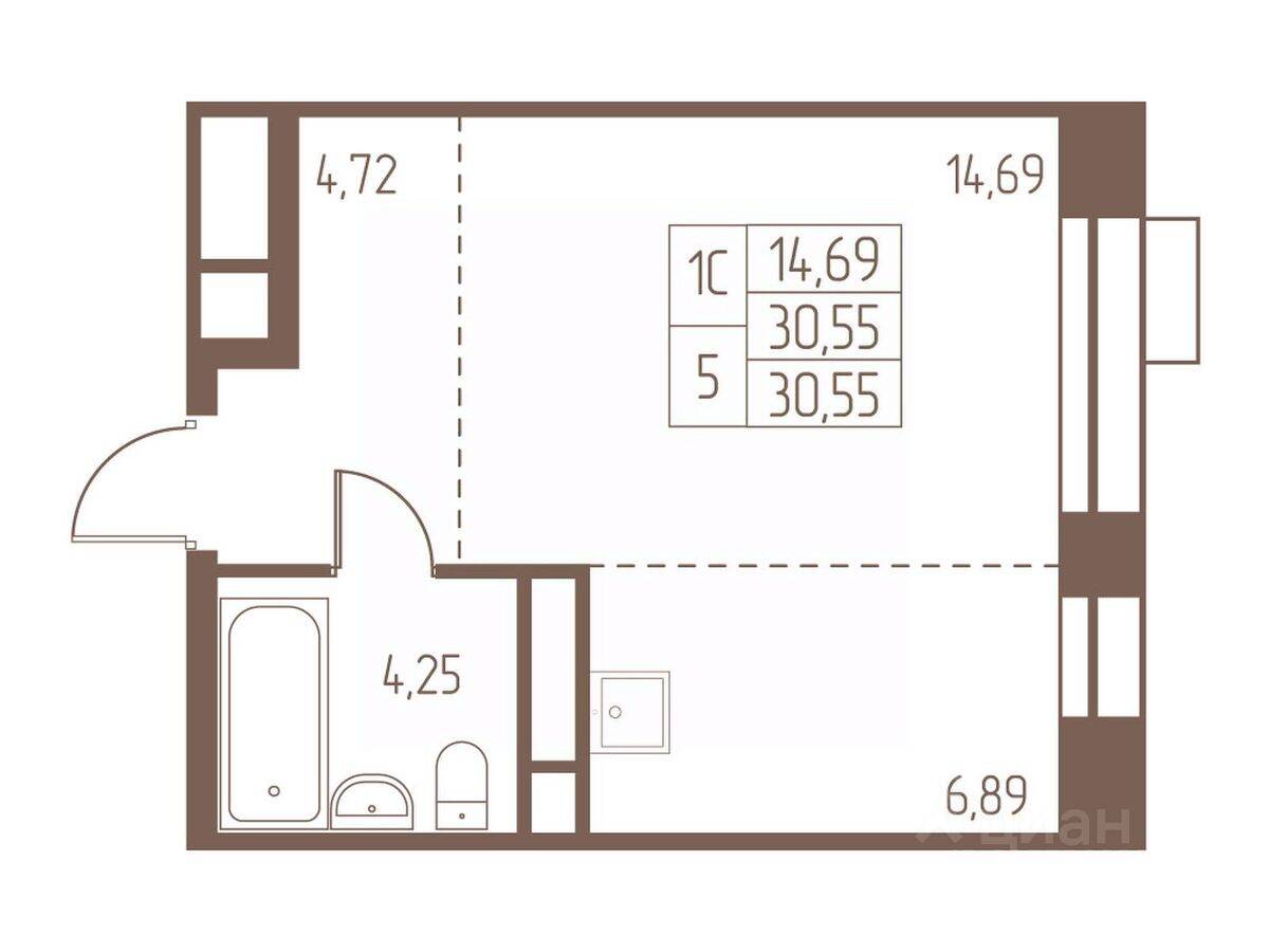 Квартира-студия, 30,6 м², в ЖК Западная Ивантеевка