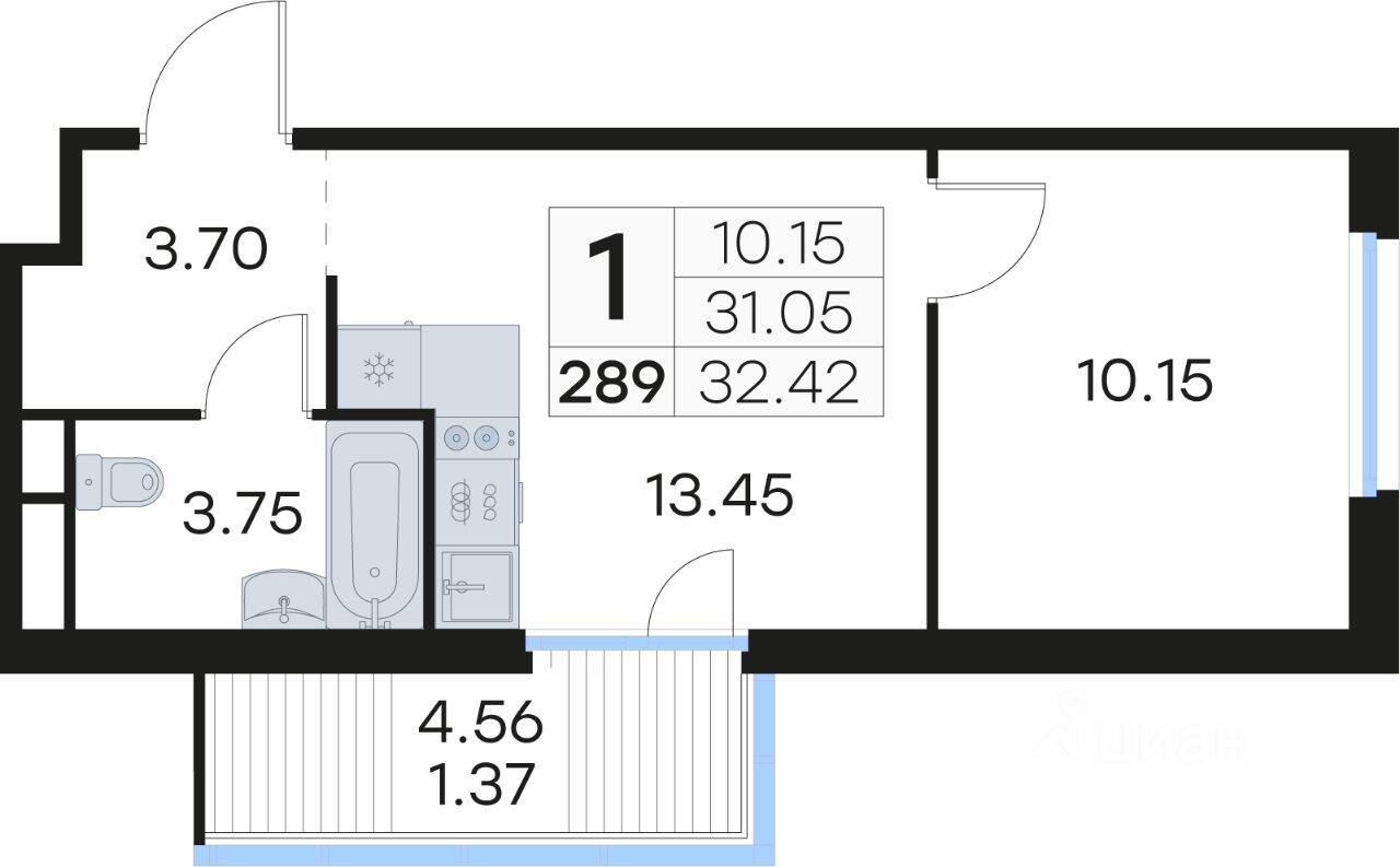 1-комн. квартира, 32,9 м², в ЖК GloraX Парголово