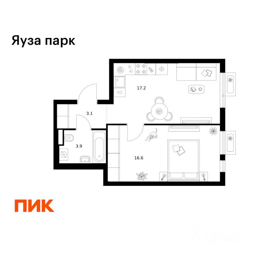 1-комн. квартира, 40,8 м², в ЖК Яуза парк (ПИК)