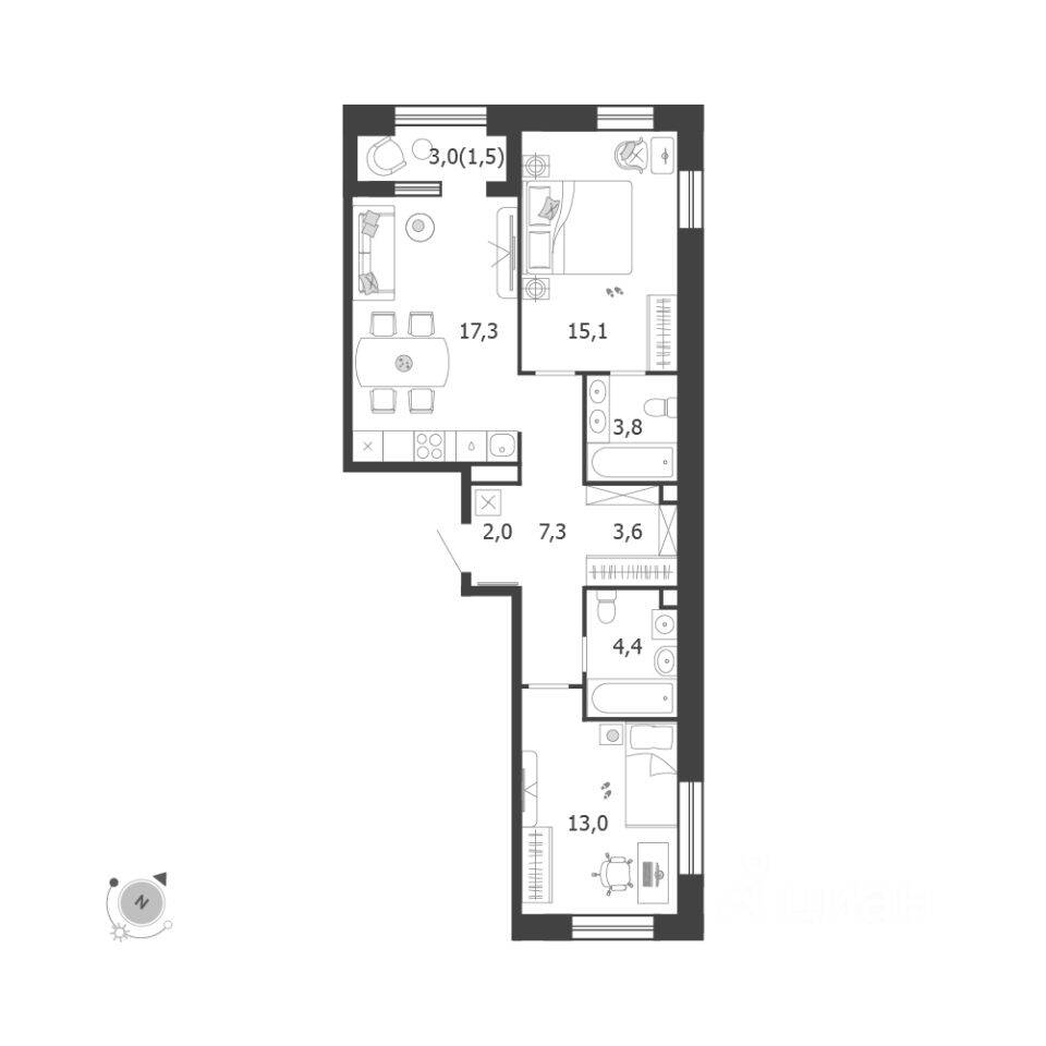 2-комн. квартира, 68 м², в ЖК Жилой квартал Shagal