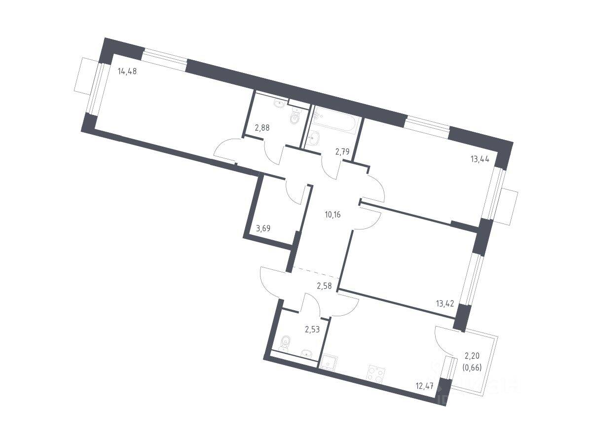 3-комн. квартира, 79,1 м², в ЖК Молжаниново