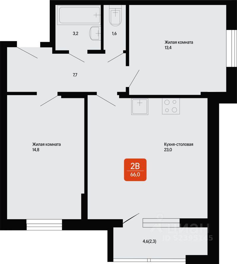 2-комн. квартира, 66 м², в Малоэтажный ЖК «Подлипки-Город»