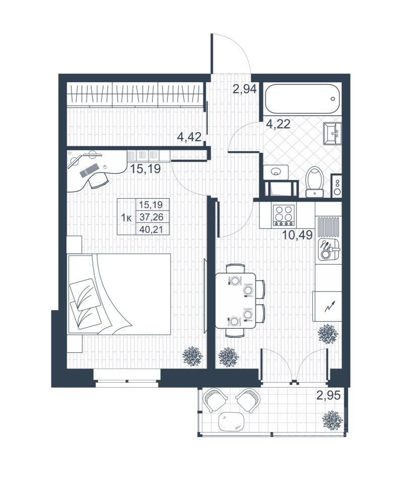 1-комн. квартира, 37 м², в ЖК «Ново-Антропшино»