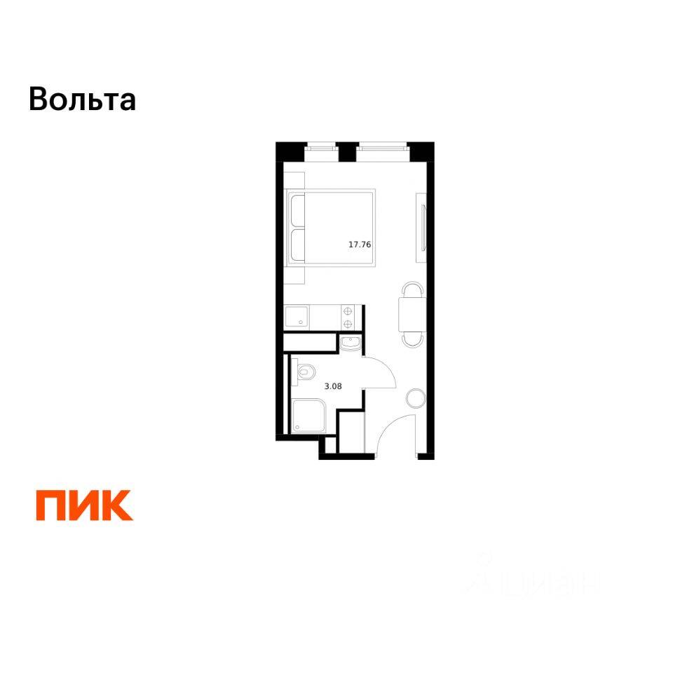 Квартира-студия, 19,9 м², в Апарт-комплекс Вольта