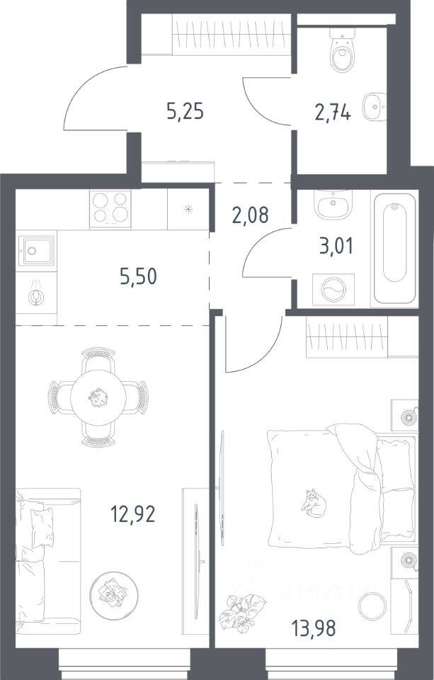 1-комн. квартира, 45,48 м², в ЖК Новое Видное