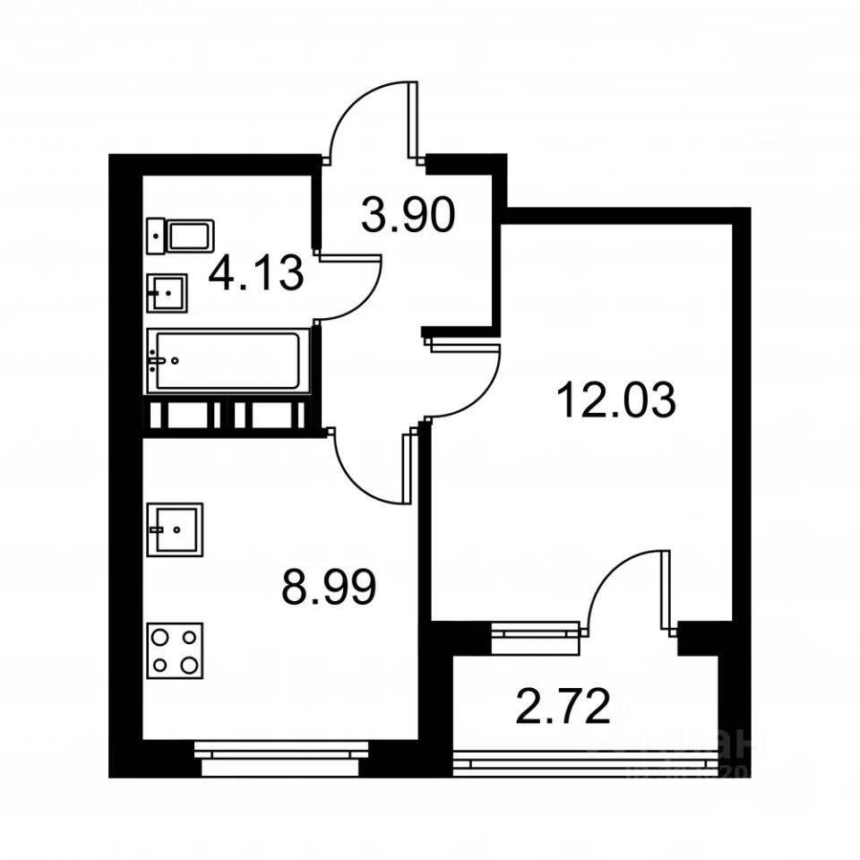 1-комн. квартира, 30,24 м², в ЖК Квартал Заречье