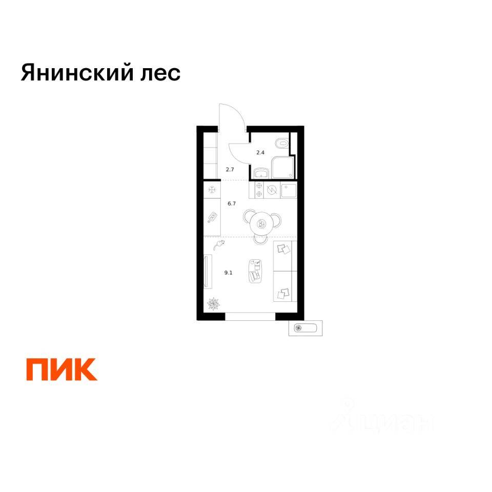 Квартира-студия, 20,9 м², в ЖК Янинский лес