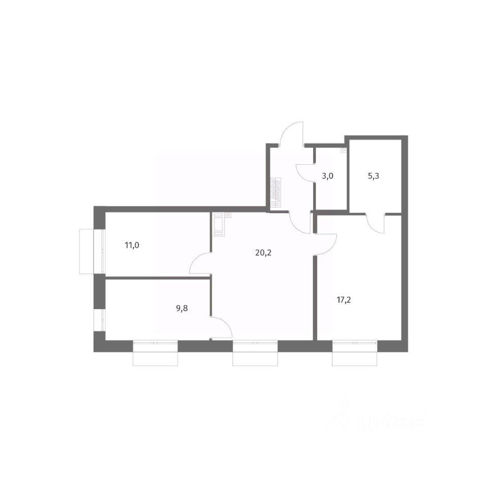 3-комн. квартира, 70,7 м², в ЖК Парусная 1