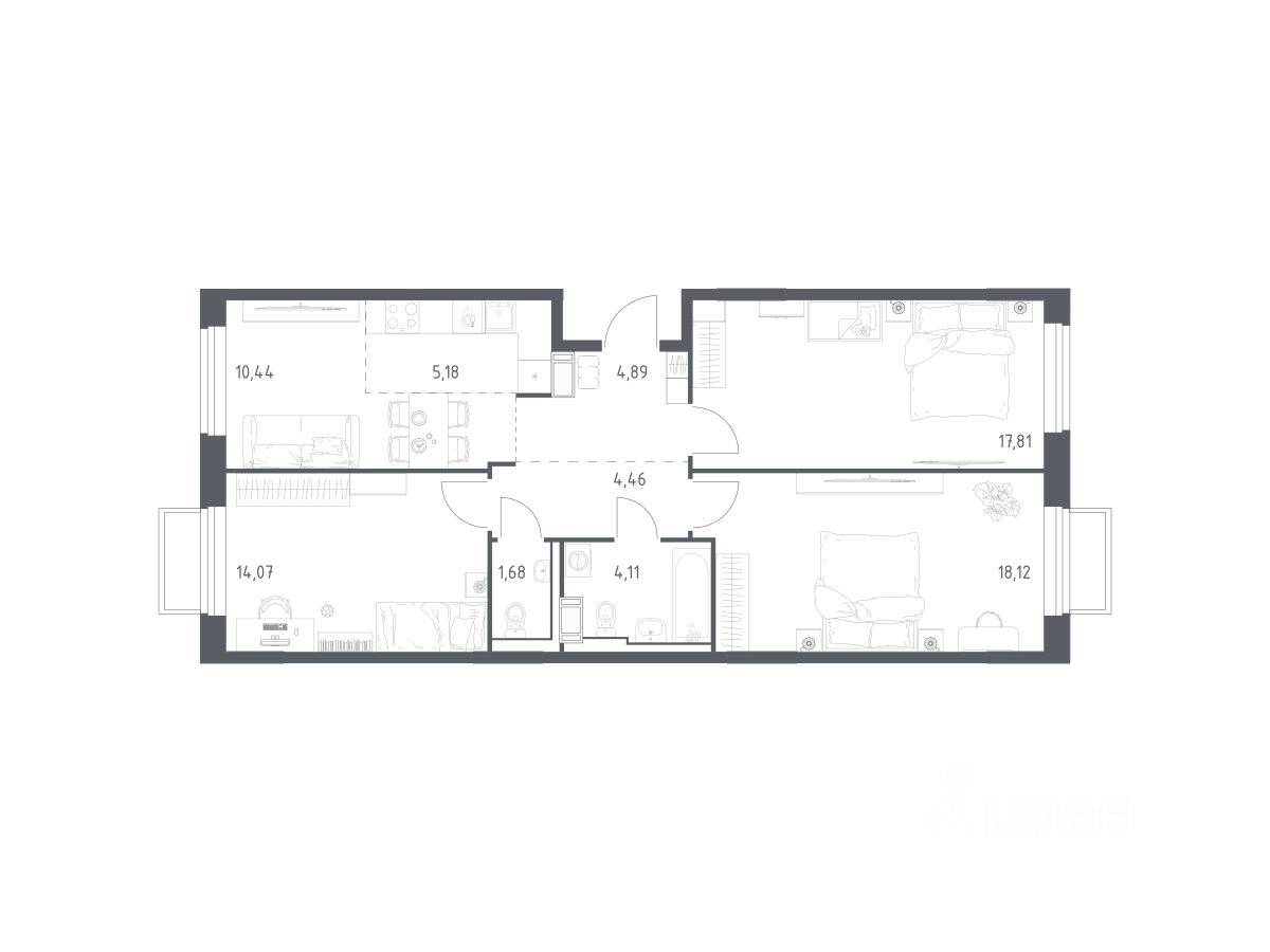 3-комн. квартира, 80,76 м², в ЖК Томилино Парк