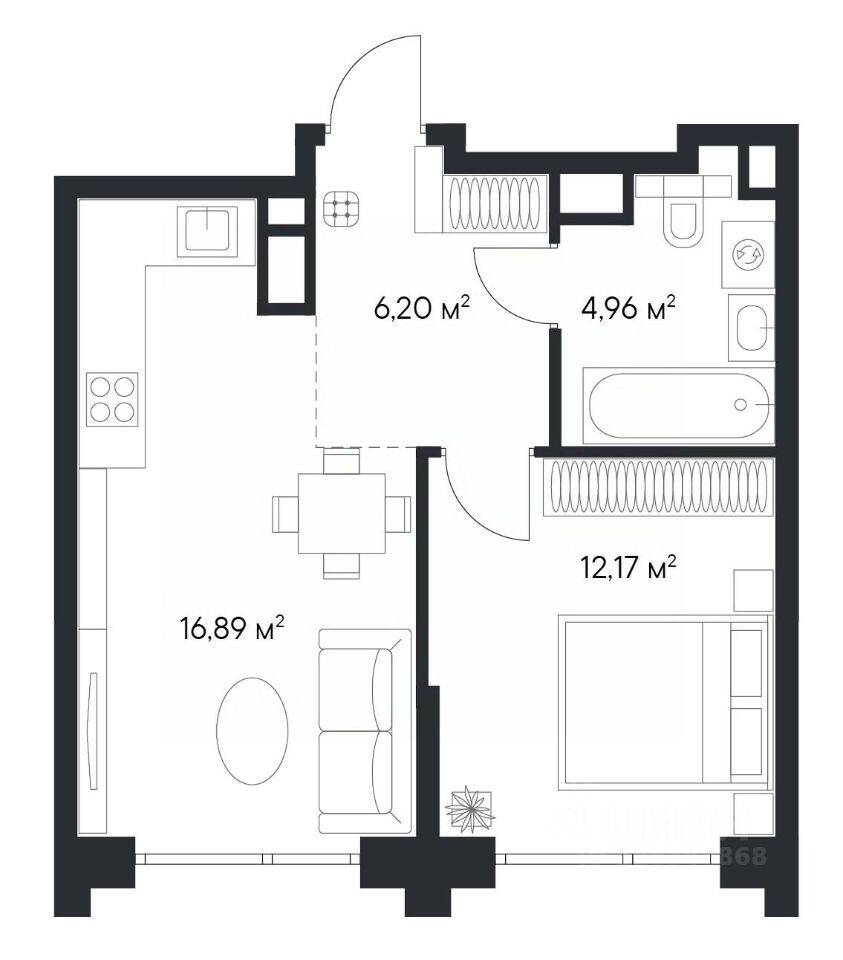 1-комн. квартира, 39,79 м², в ЖК 1-й Нагатинский