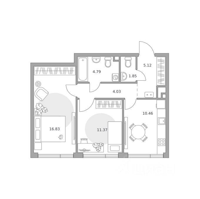 2-комн. квартира, 54,45 м², в ЖК «Нижегородская от Гранель»