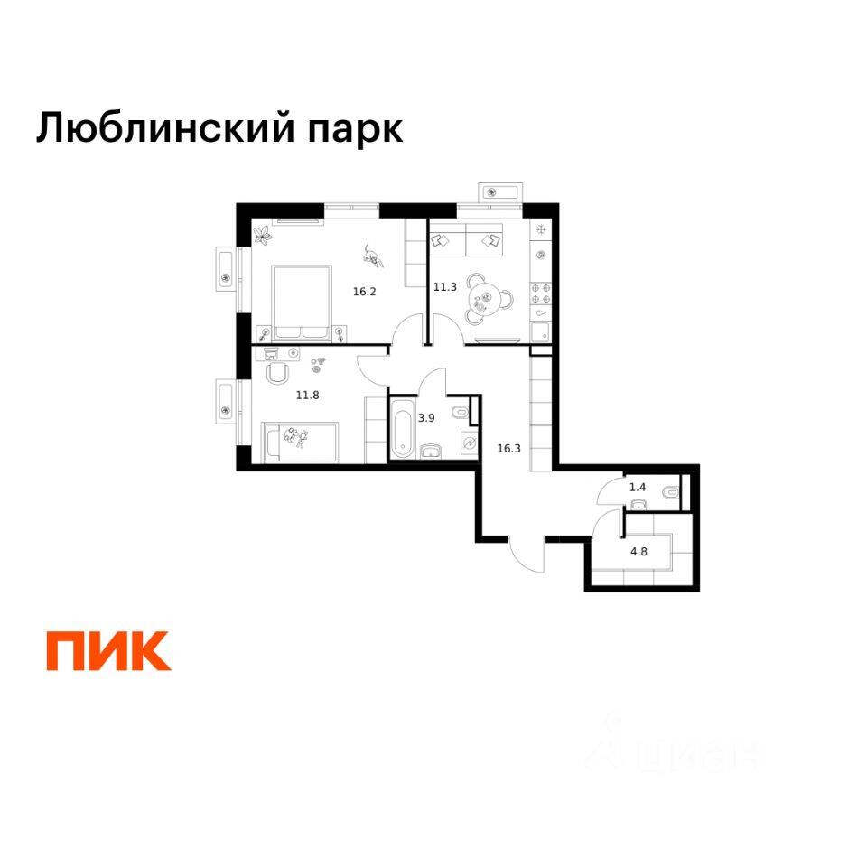 2-комн. квартира, 65,7 м², в ЖК «Люблинский парк»