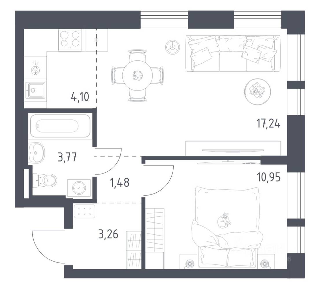 1-комн. квартира, 40,8 м², в ЖК Квартал Авиаторов