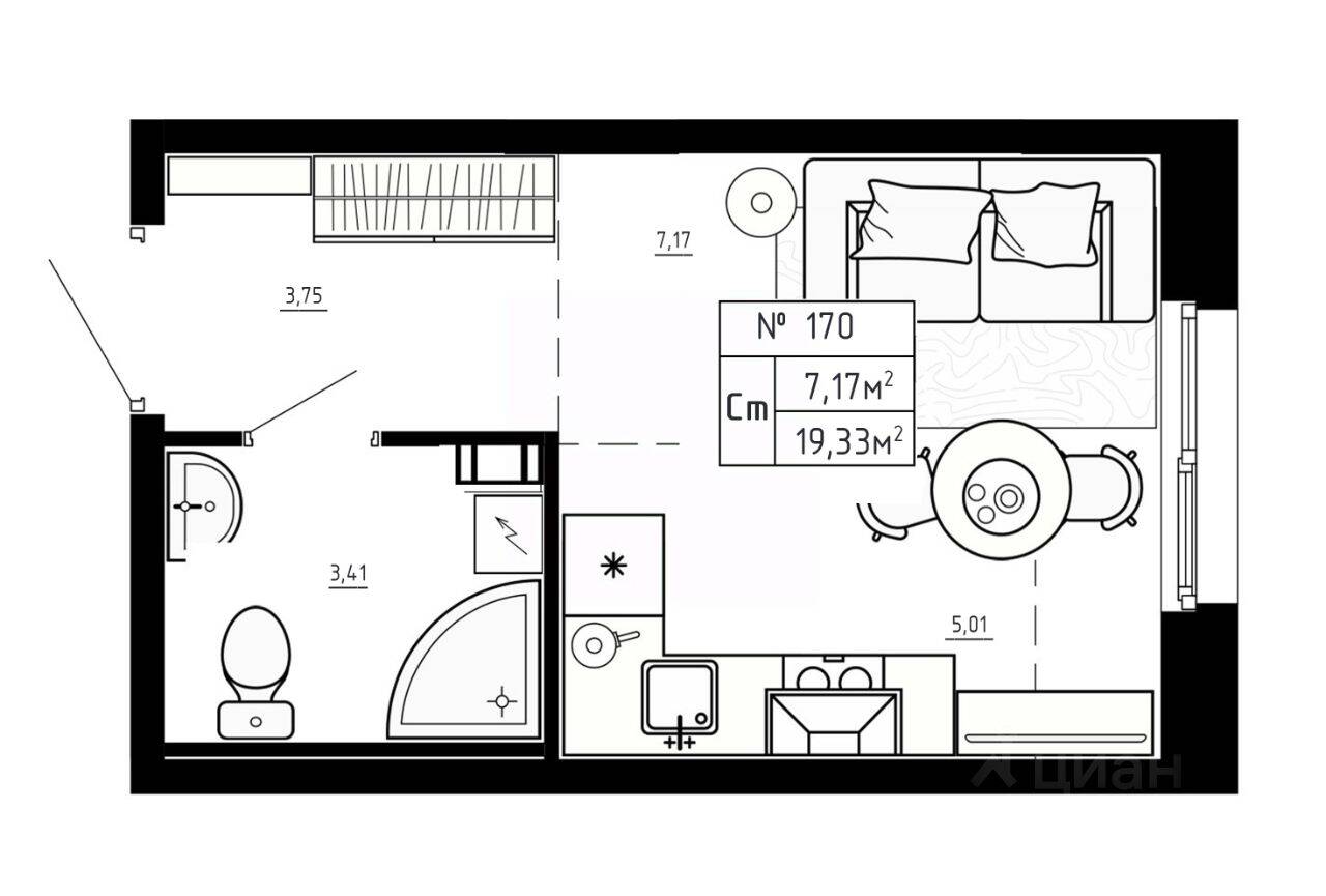 Квартира-студия, 19,33 м², в Малоэтажный ЖК Аннино Сити