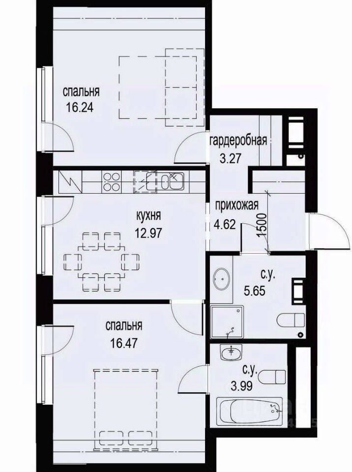 2-комн. квартира, 63,21 м², в ЖК ID Moskovskiy