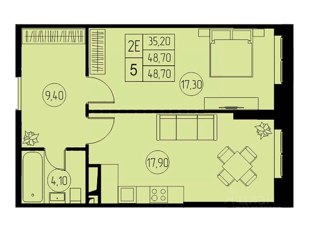 2-комн. квартира, 48,7 м², в ЖК «31 квартал»