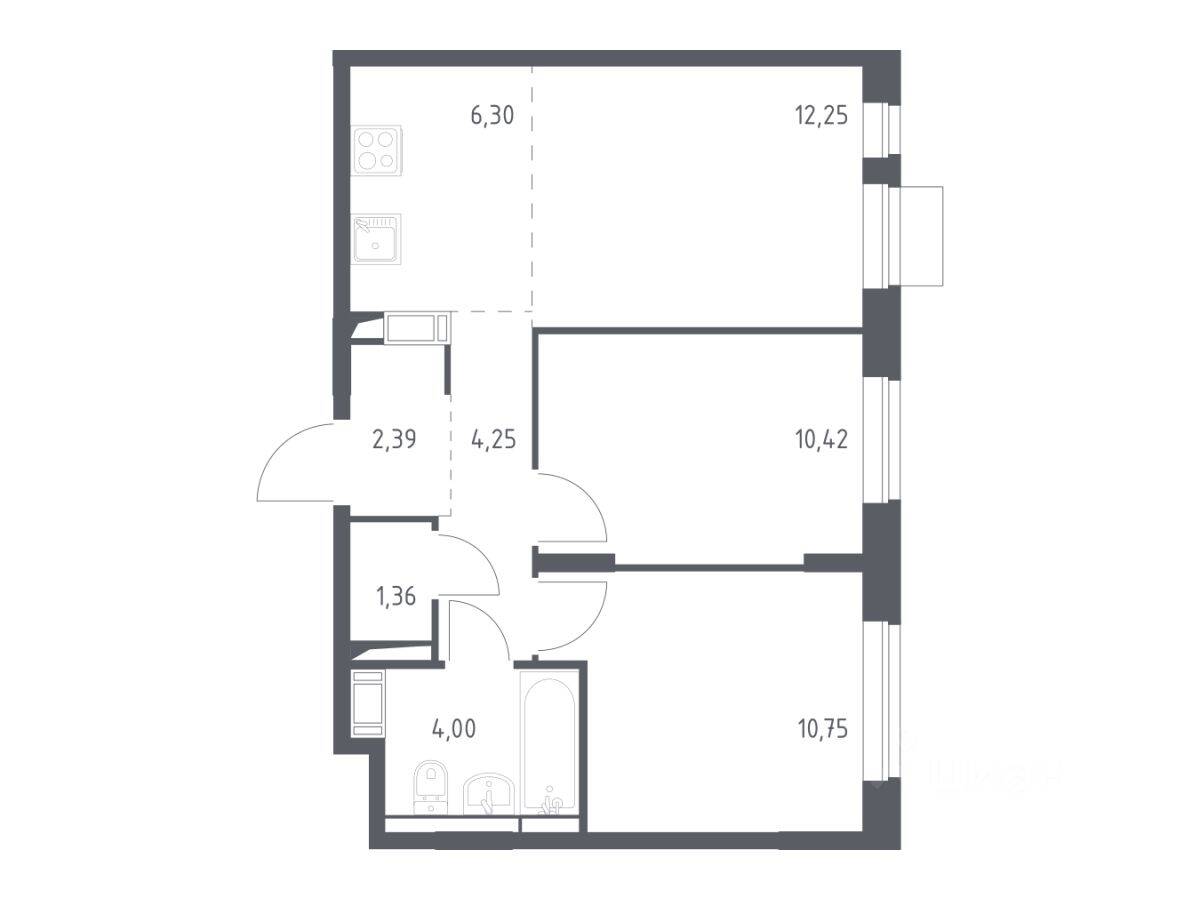 2-комн. квартира, 51,72 м², в ЖК Пятницкие Луга