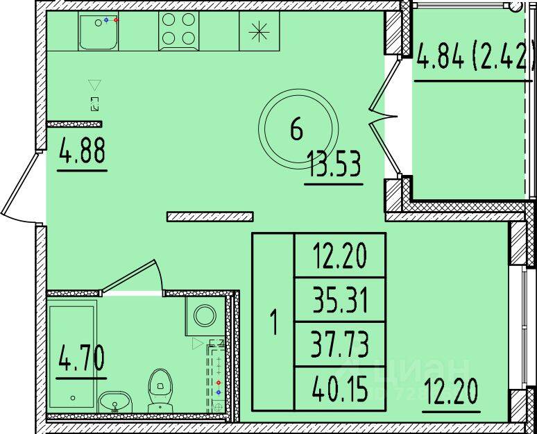 1-комн. квартира, 35,31 м², в Малоэтажный ЖК Образцовый квартал 17