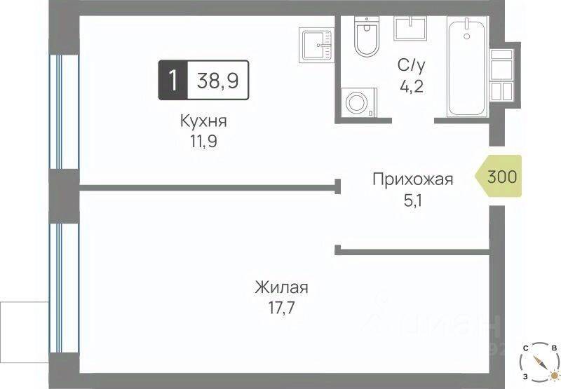 1-комн. квартира, 38,9 м², в ЖК Лесная Отрада