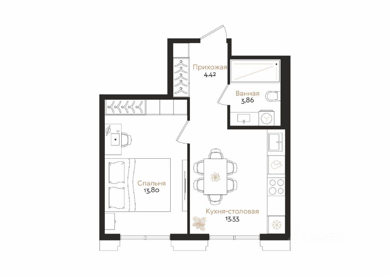 1-комн. квартира, 35,41 м², в ЖК ID Petrogradskaya