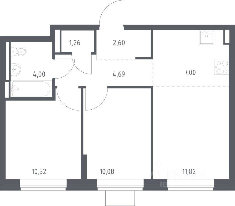 2-комн. квартира, 51,97 м², в ЖК Богдановский Лес