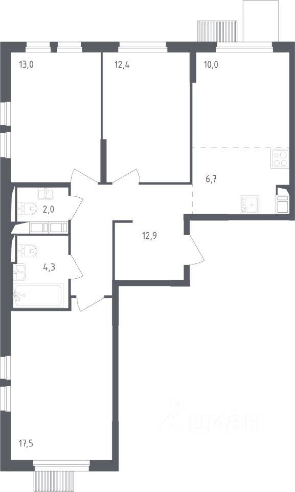 3-комн. квартира, 77,3 м², в ЖК Мытищи Парк