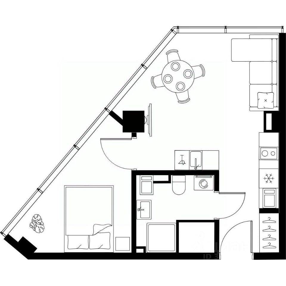 Планировка 1 комнатной квартиры, 34.8 м², в «МОСКО»