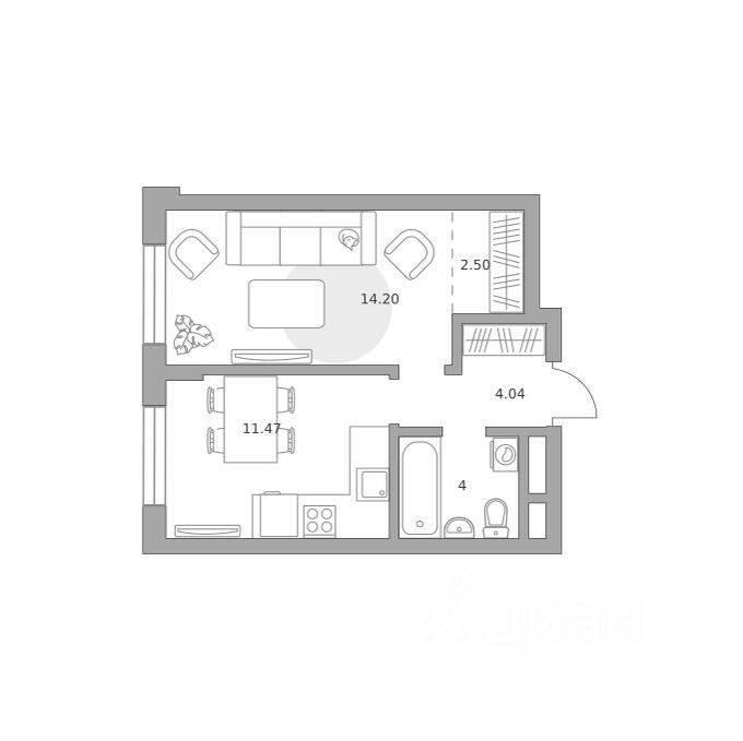 1-комн. квартира, 36,21 м², в Малоэтажный ЖК Живописный