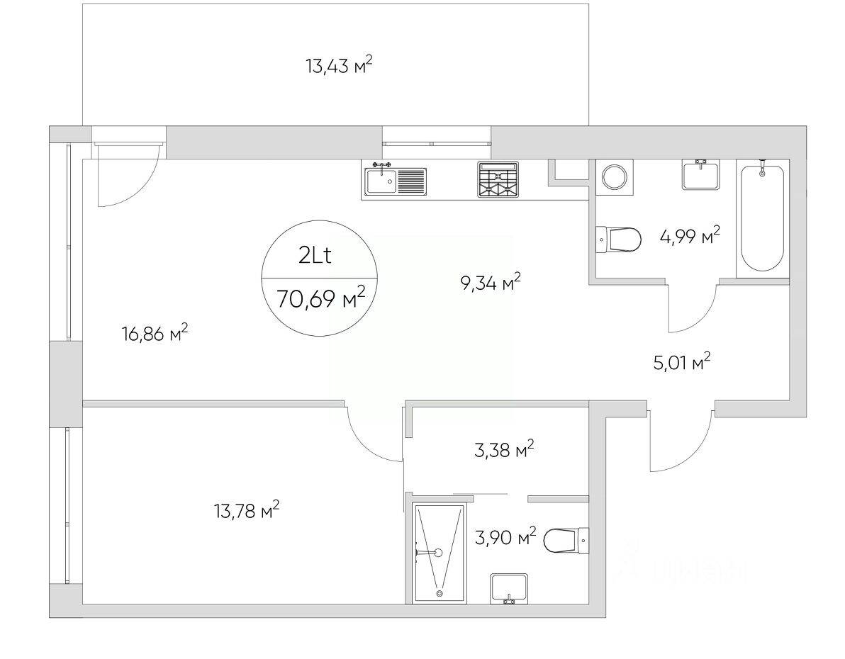 3-комн. квартира, 71 м², в Апарт-комплекс N'ice loft