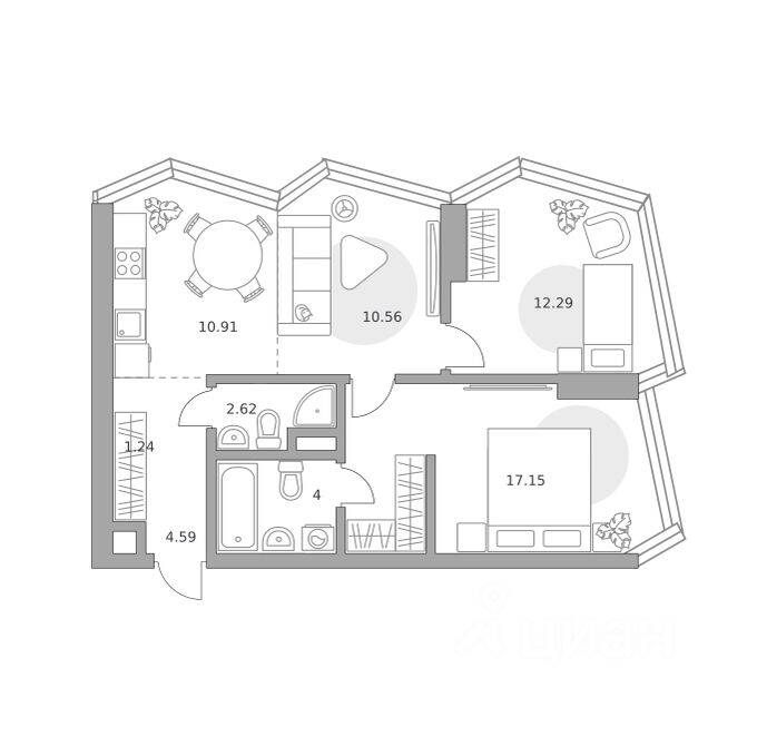 3-комн. квартира, 63,36 м², в ЖК «Мнёвники от Гранель»