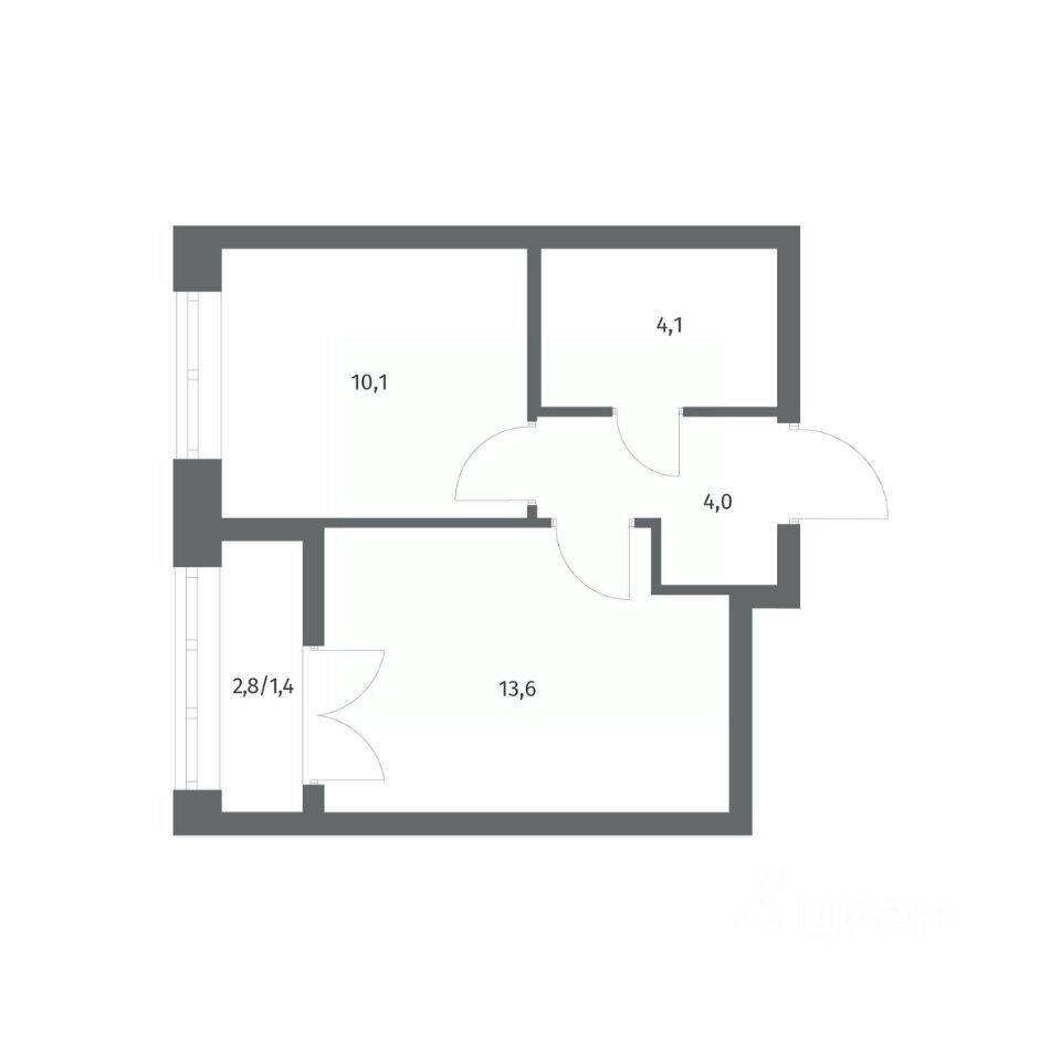 Планировка 1 комнатной квартиры, 33.2 м², в «NEWПИТЕР»