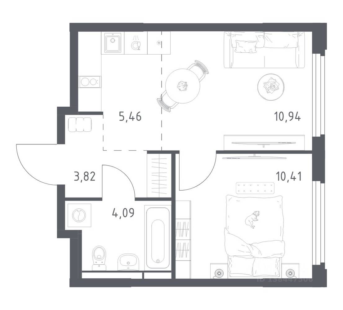 1-комн. квартира, 34,72 м², в ЖК Космический Квартал