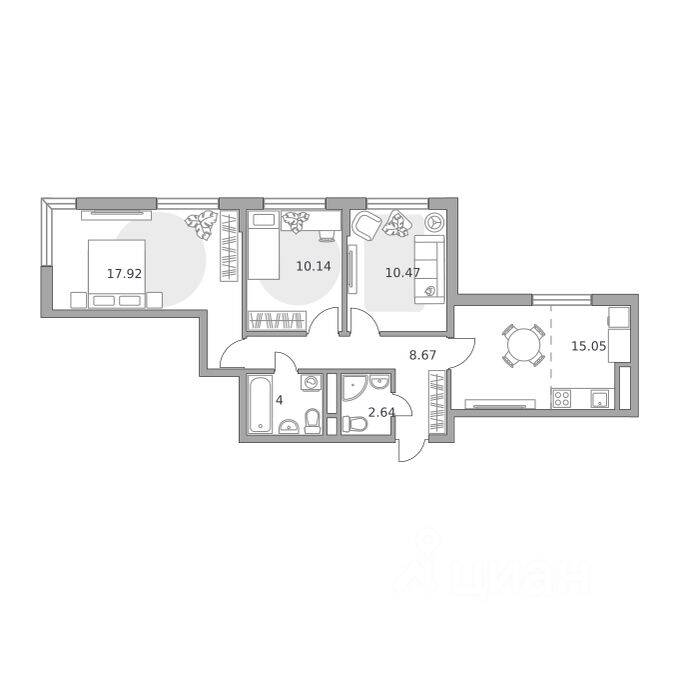 3-комн. квартира, 68,89 м², в ЖК «Императорские Мытищи»