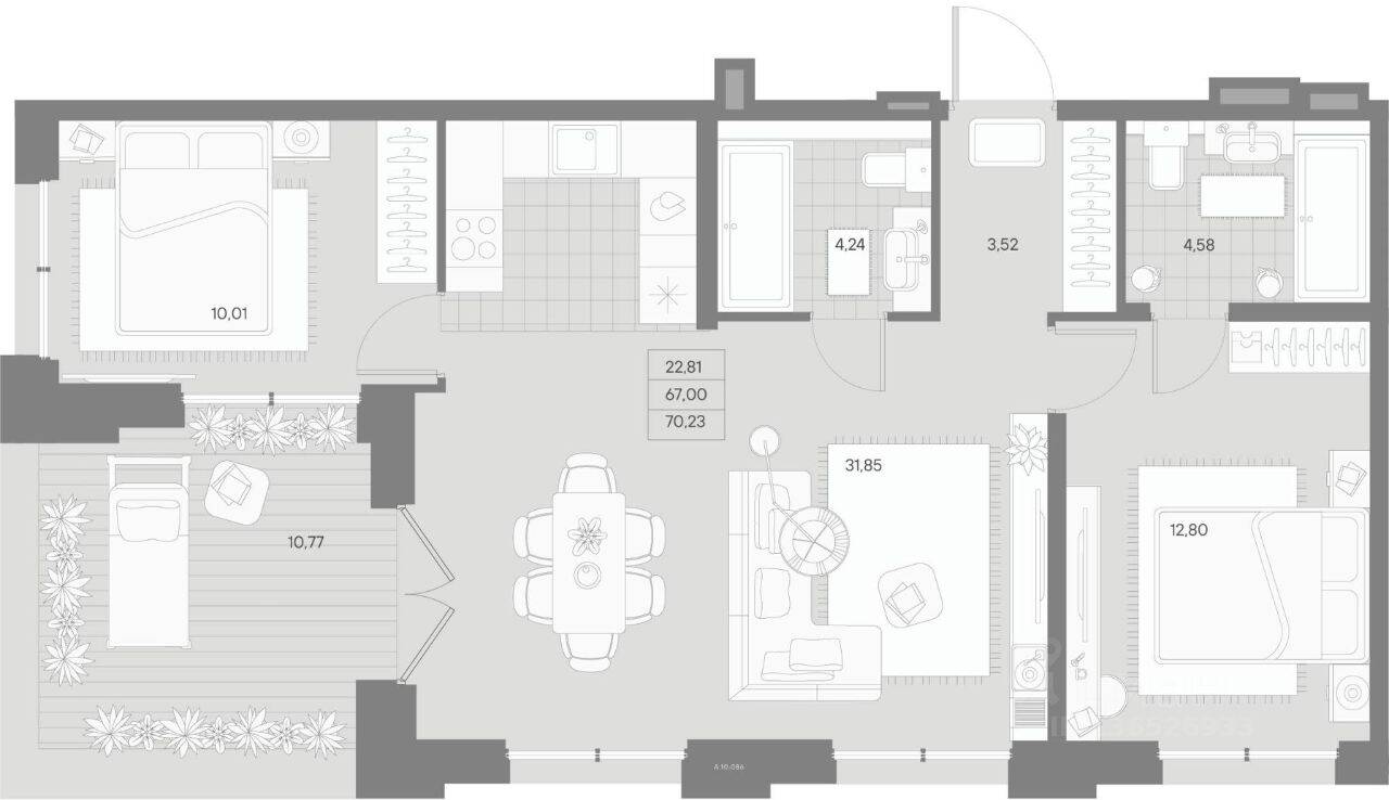 2-комн. квартира, 70,23 м², в ЖК Alpen