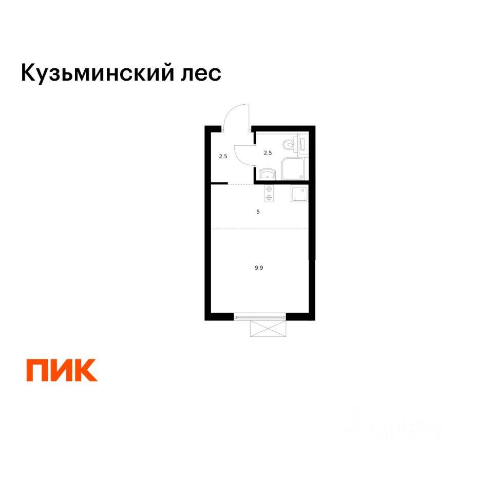 Планировка 1 комнатной квартиры, 19.9 м², в «Кузьминский лес»