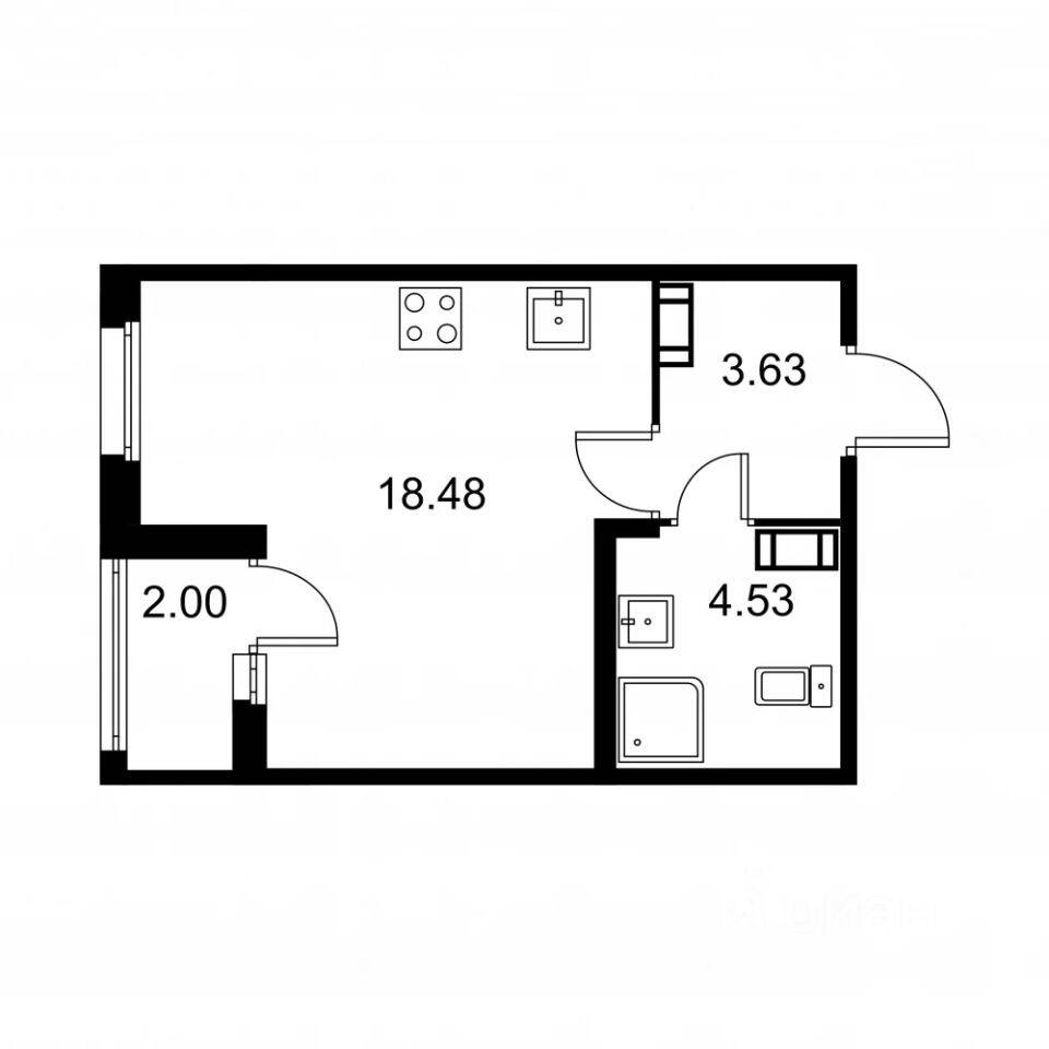 Планировка 1 комнатной квартиры, 27.64 м², в «Квартал Заречье»