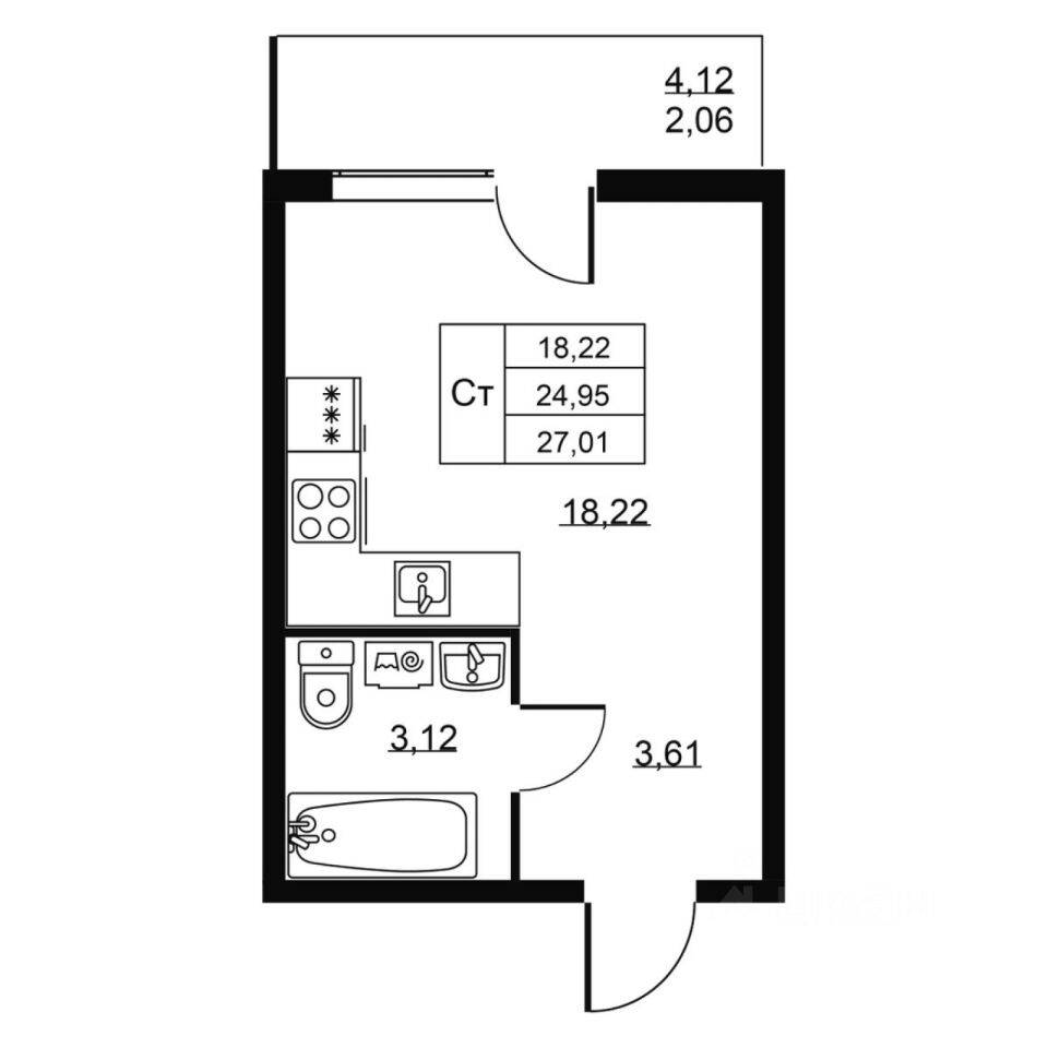 Квартира-студия, 27,01 м², в ЖК Перспектива