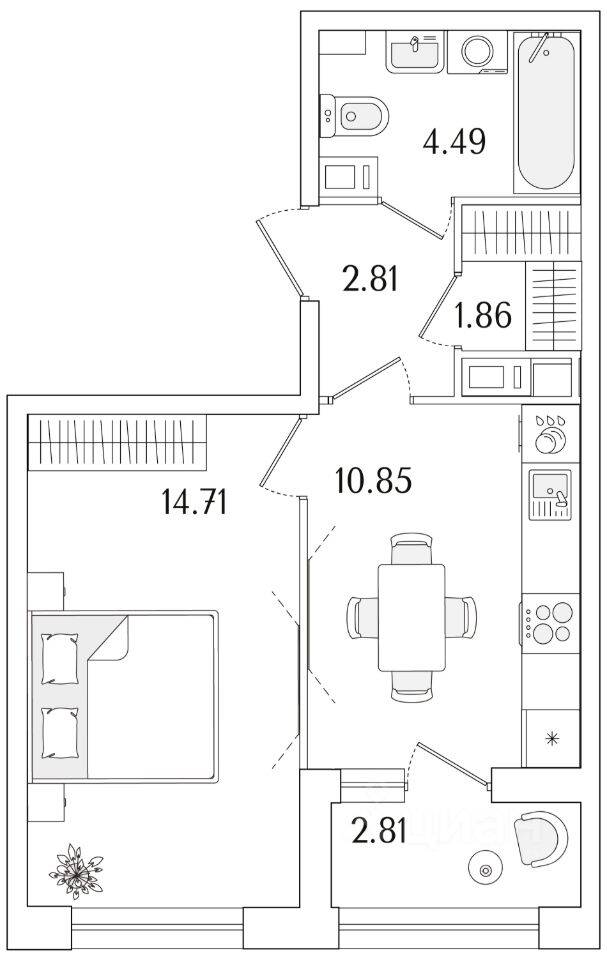1-комн. квартира, 36,13 м², в ЖК «Аурум»