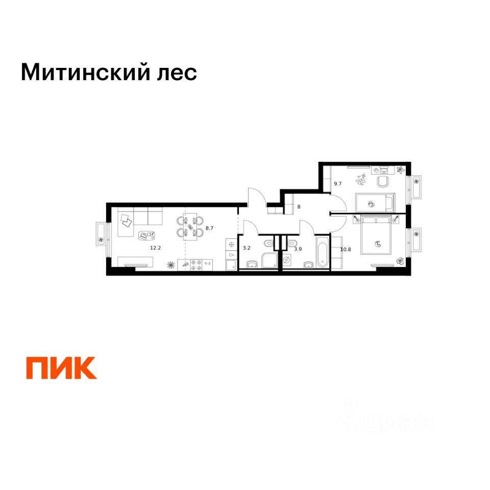 2-комн. квартира, 56,5 м², в ЖК Митинский лес