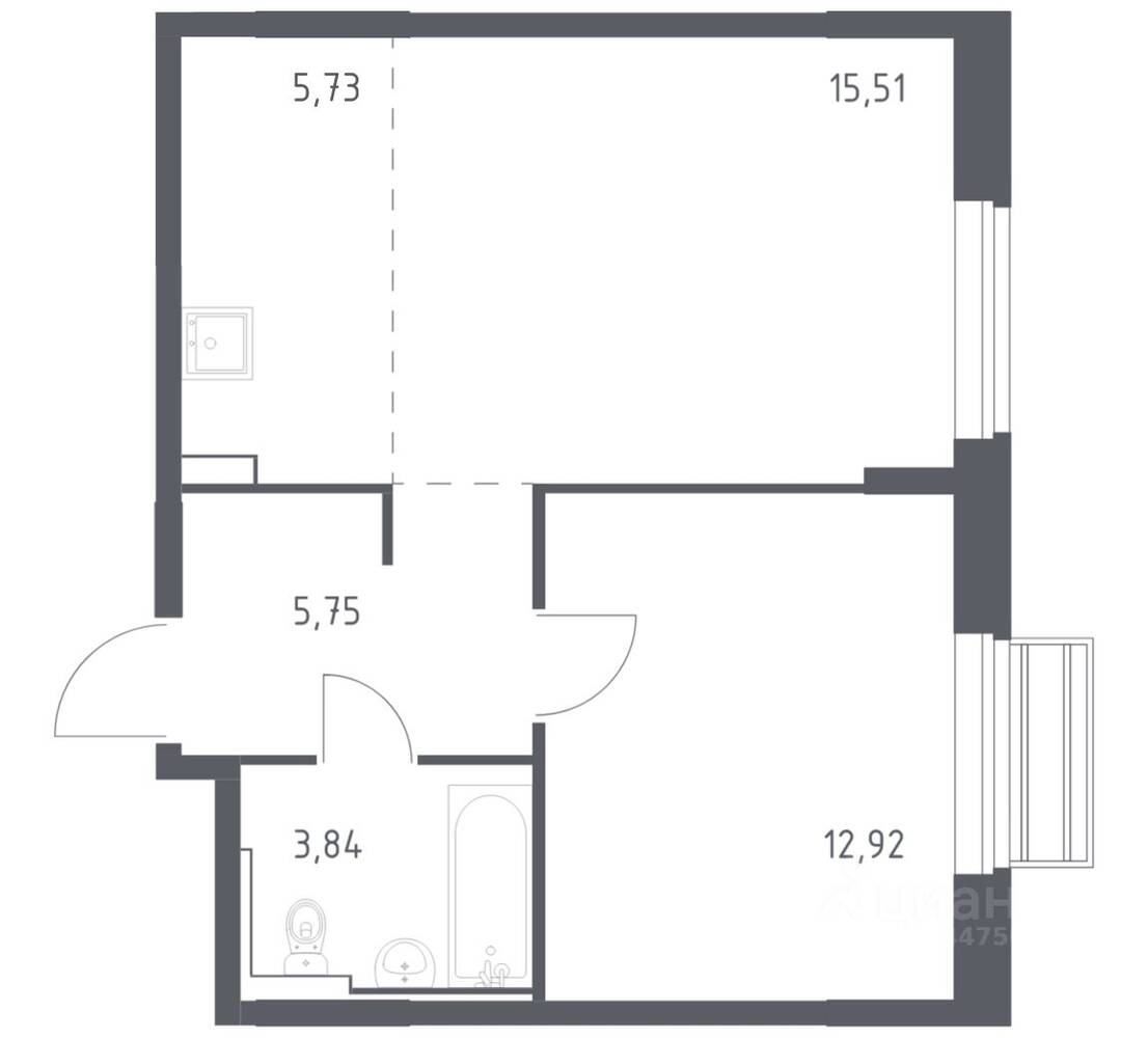 1-комн. квартира, 43,75 м², в ЖК Рублевский Квартал