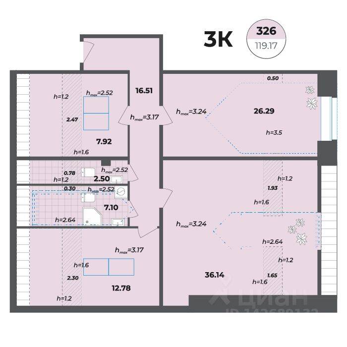3-комн. квартира, 119,17 м², в Апарт-комплекс Лиговский, 127