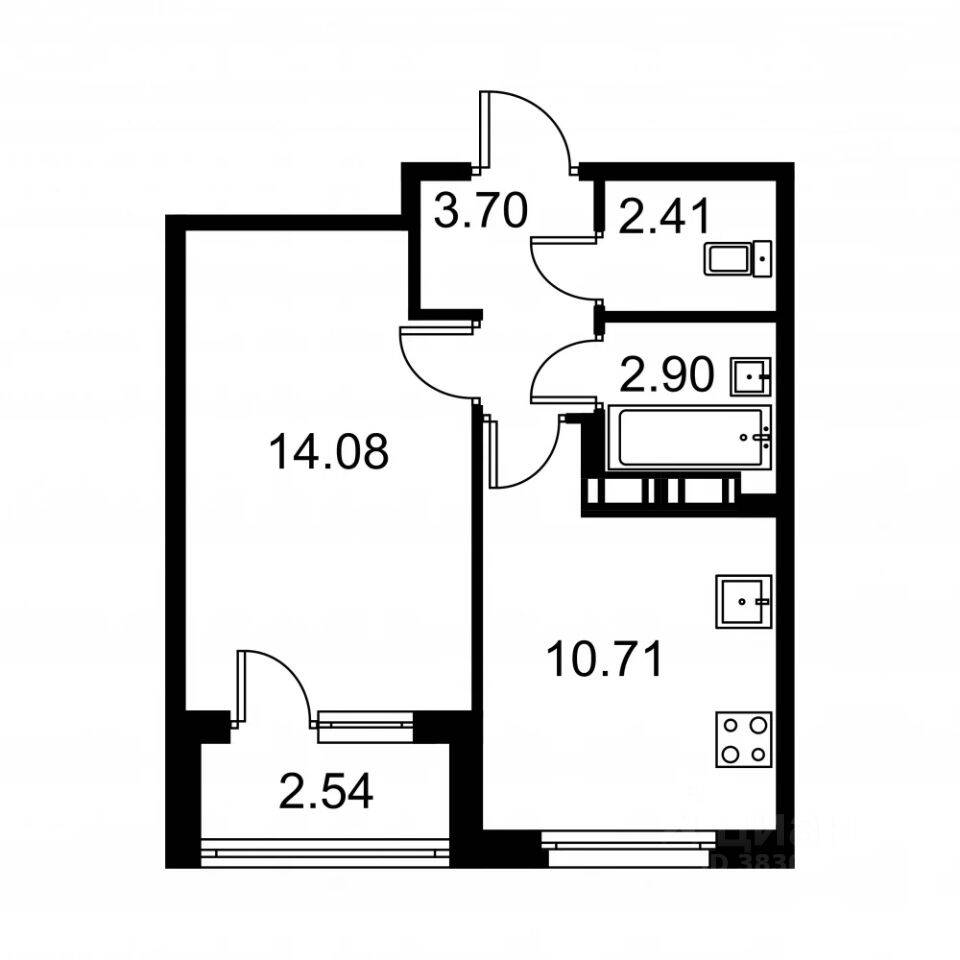 1-комн. квартира, 35,07 м², в ЖК Квартал Заречье
