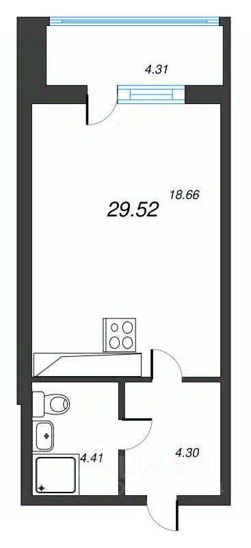 Квартира-студия, 29,52 м², в ЖК Левитан