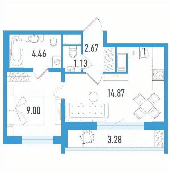 1-комн. квартира, 33,11 м², в ЖК Южный форт