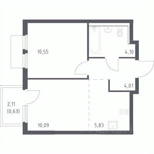 1-комн. квартира, 35,21 м², в ЖК «Пригород Лесное»