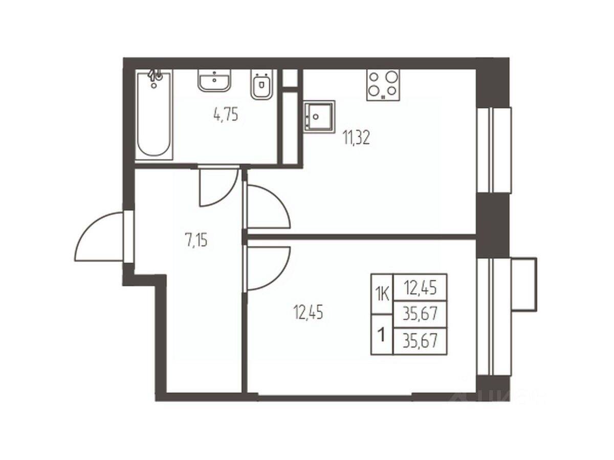 1-комн. квартира, 35,7 м², в ЖК Новая Ивантеевка