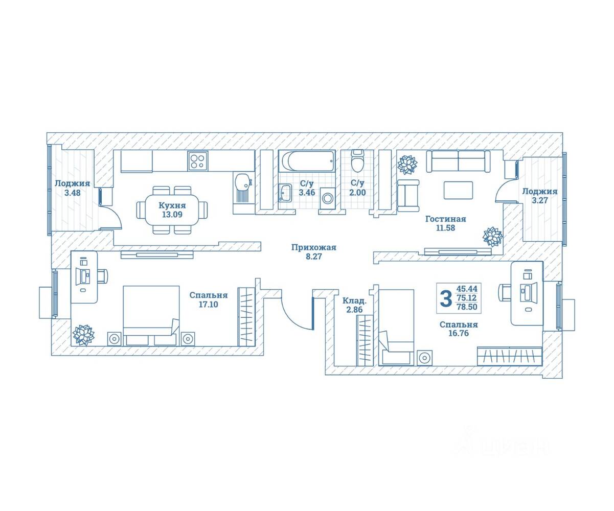 3-комн. квартира, 78,5 м², в ЖК Новоград Монино