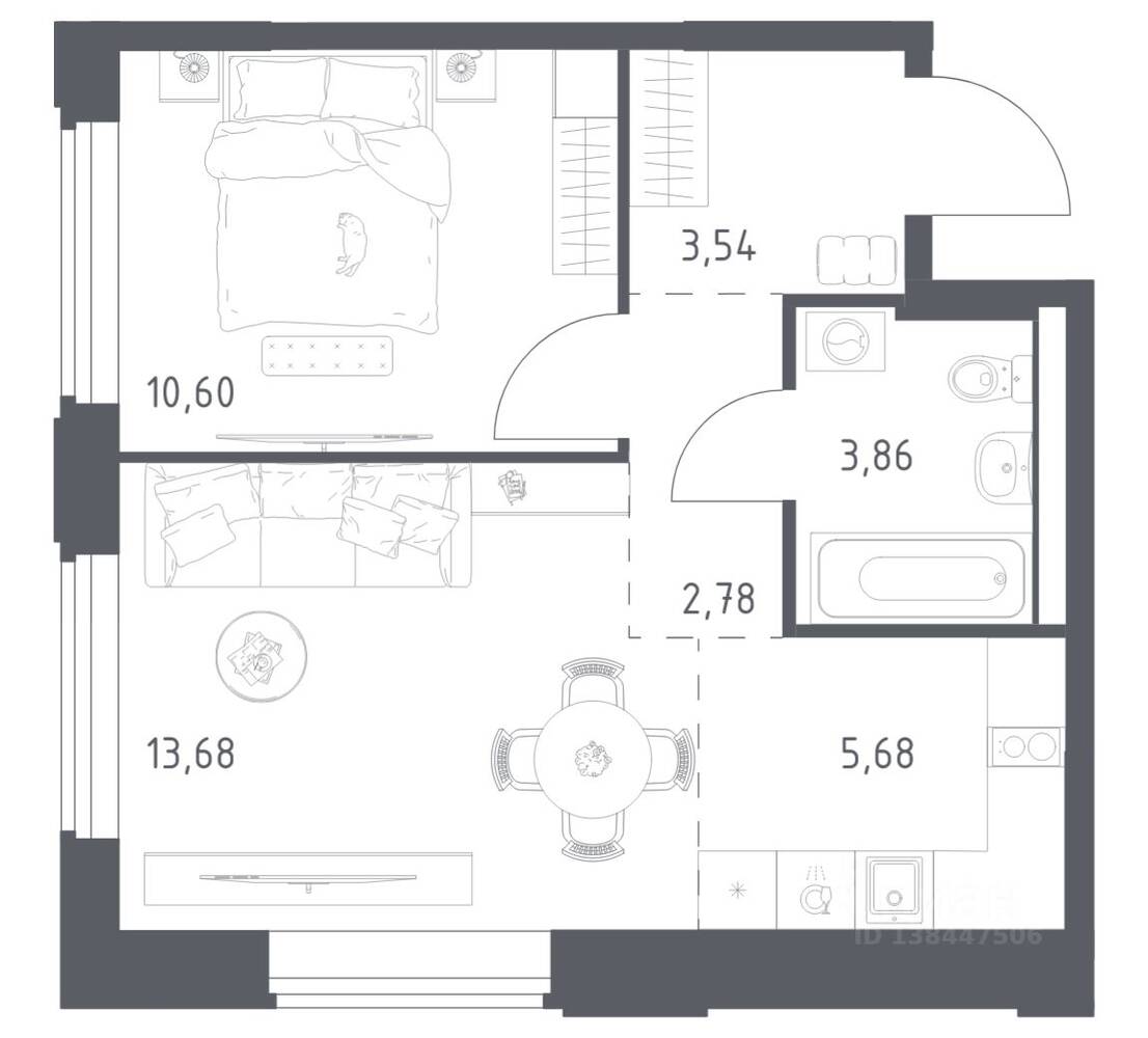 1-комн. квартира, 40,14 м², в ЖК Космический Квартал