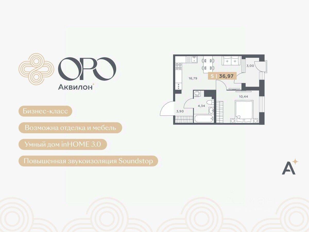 2-комн. квартира, 36,97 м², в ЖК ORO by Akvilon